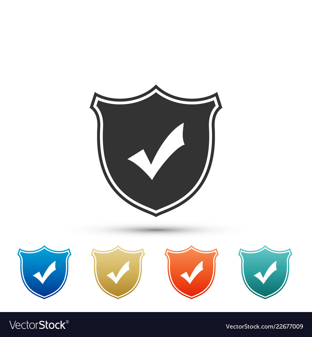 Shield with check mark icon on white background Vector Image Shield with check mark icon on white background