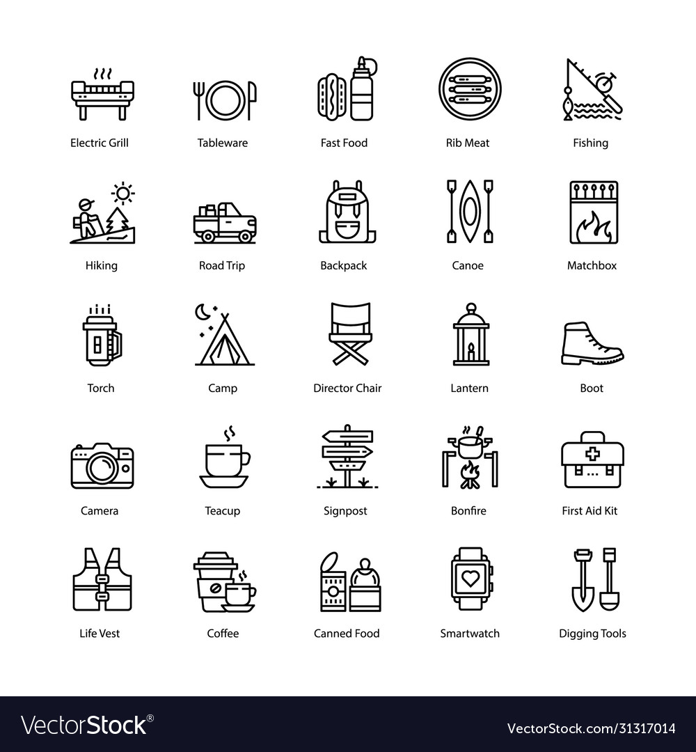 Barbecue and grill line icons set