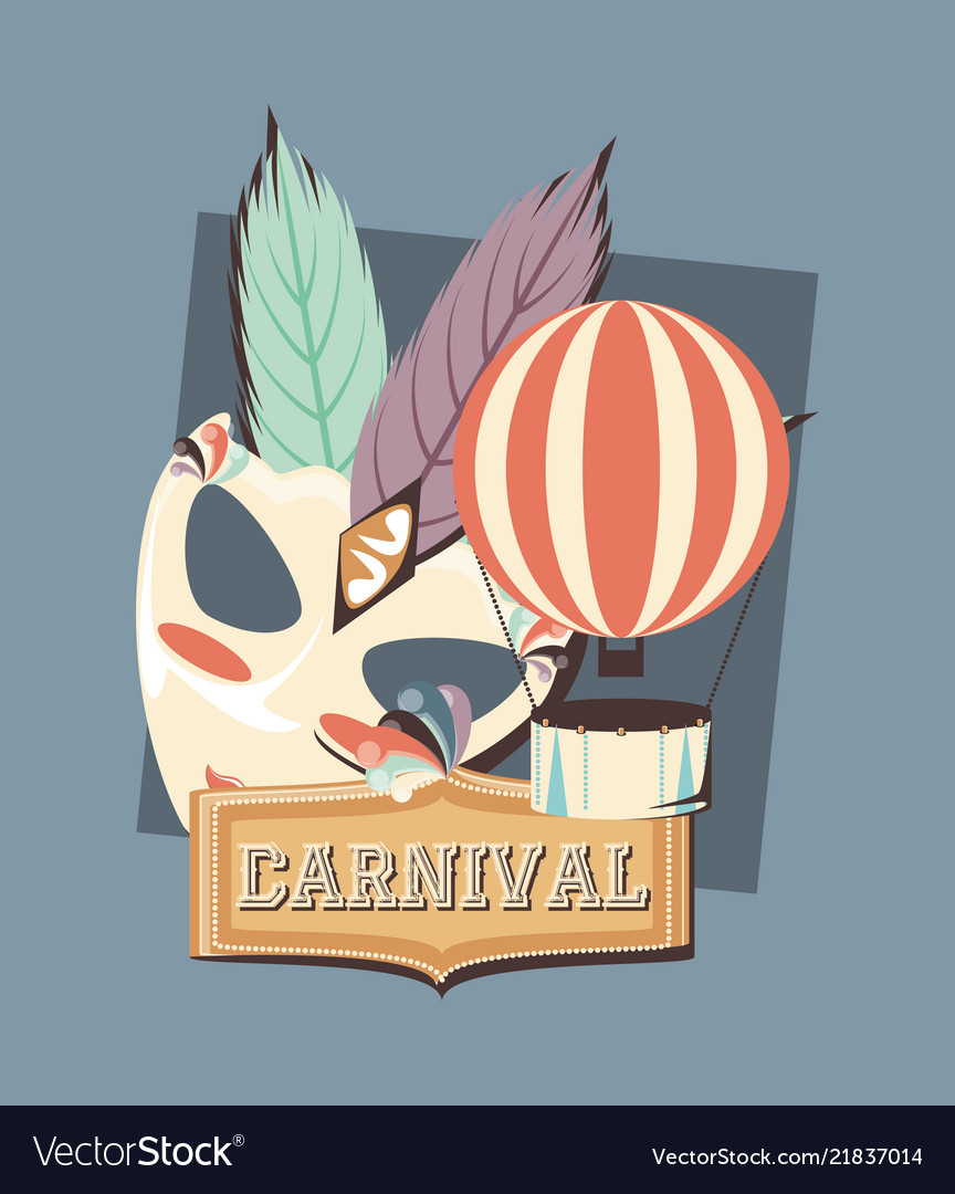 Carnival mask and hot air balloon funny retro