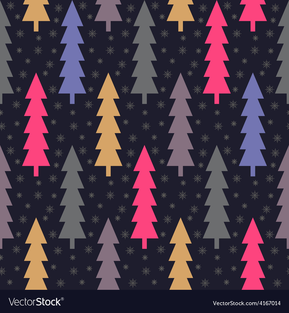 Christmas trees and snowflake seamless pattern