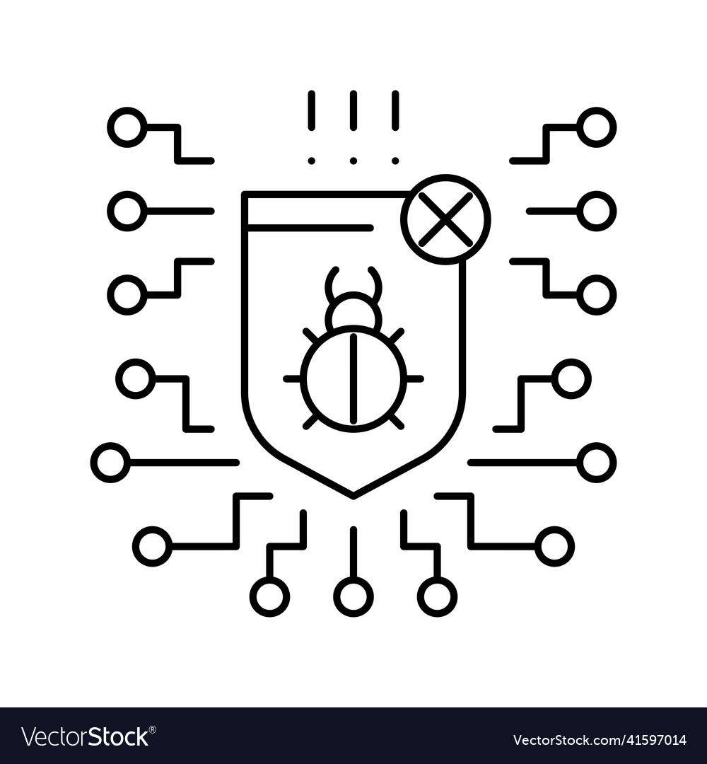 Computer protection program anti-virus line icon vector image Computer protection program anti-virus line icon