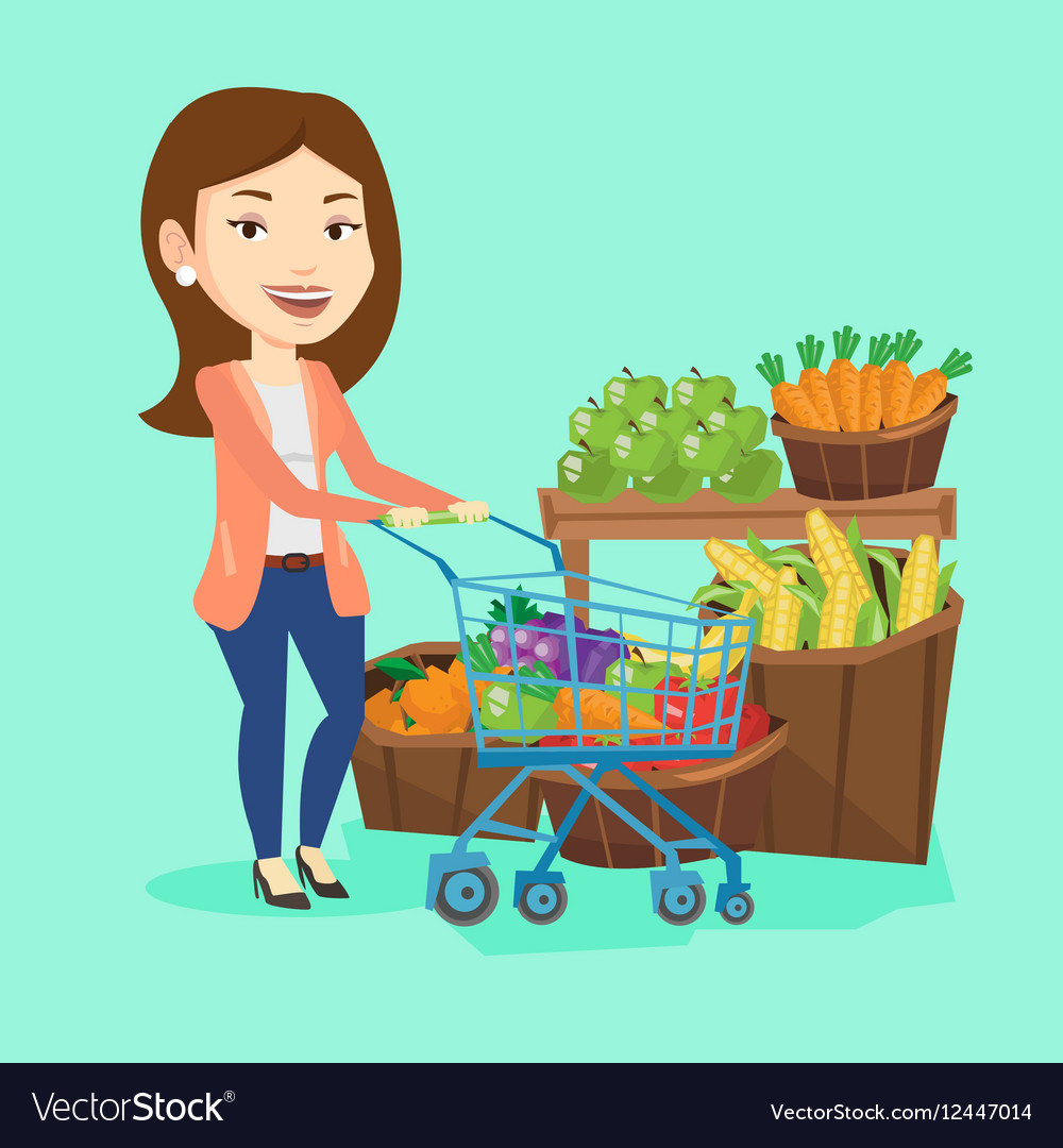 Customer with shopping cart Royalty Free Vector Image