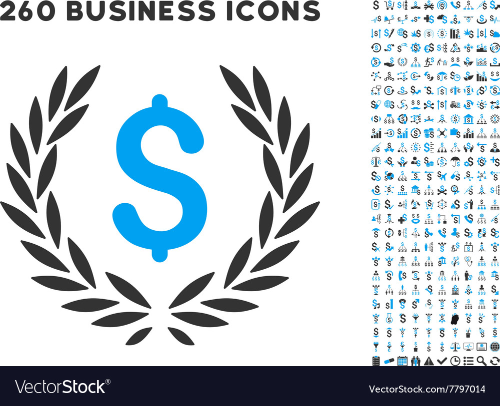 Financial laurel wreath icon with flat set