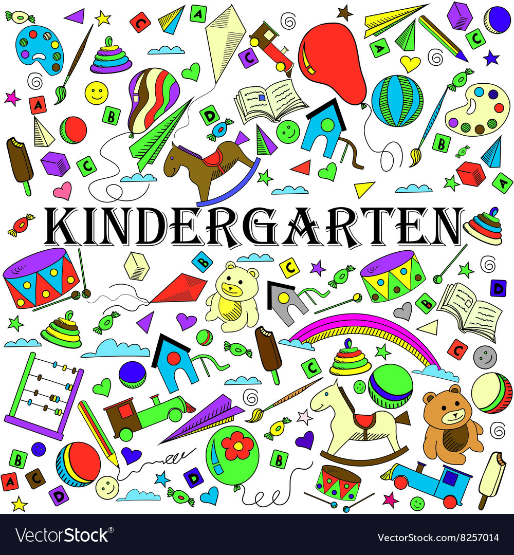 Kindergarten line art design Royalty Free Vector Image