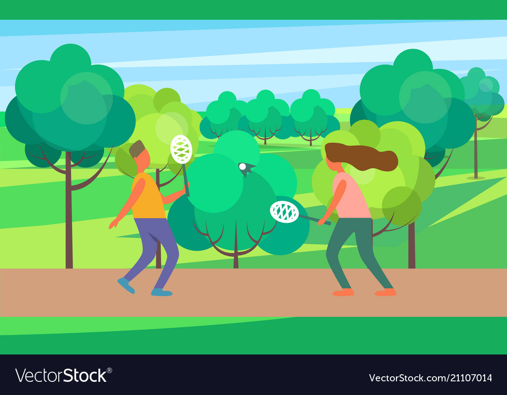 People playing badminton Royalty Free Vector Image