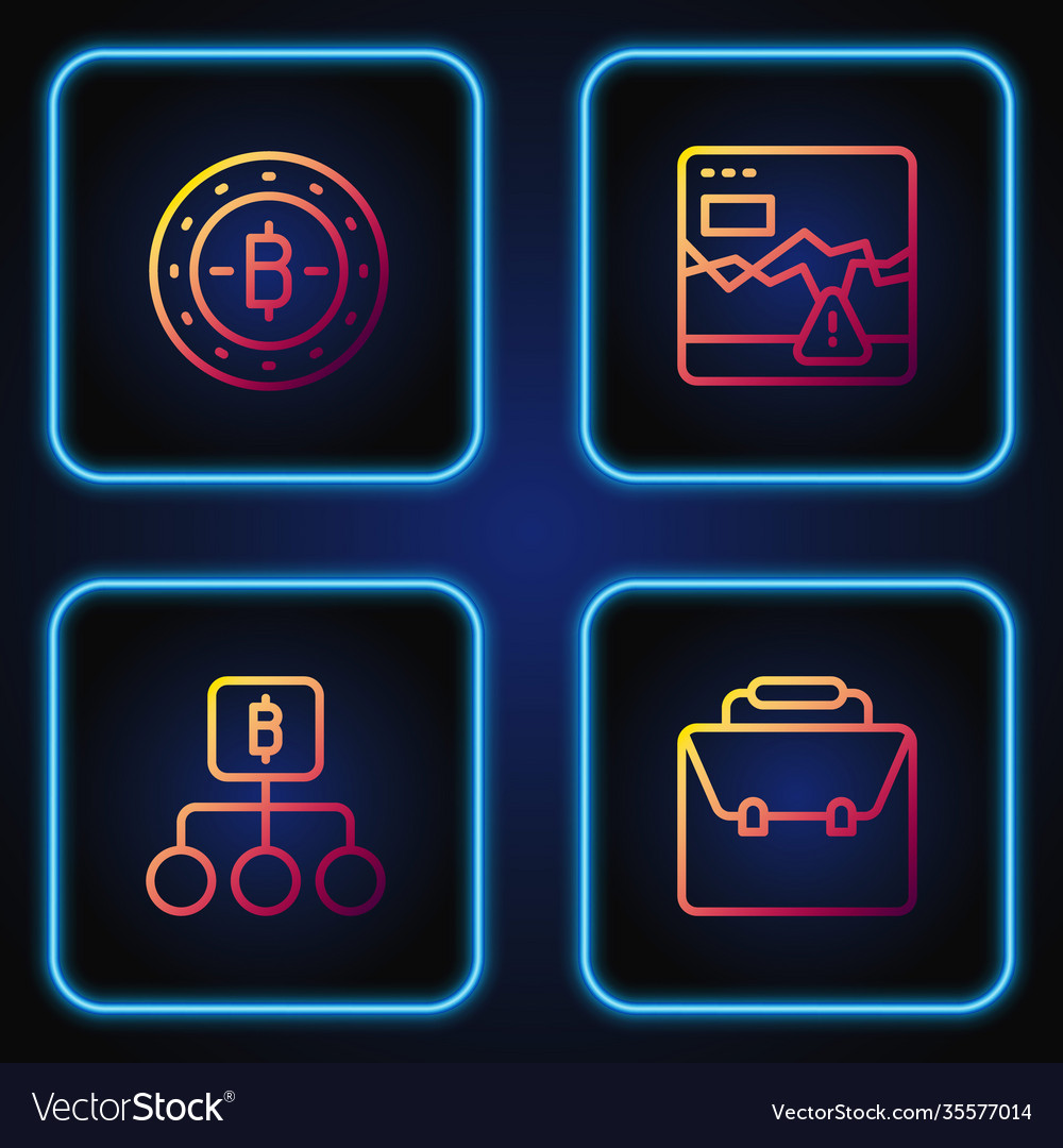 Set line briefcase blockchain technology bitcoin