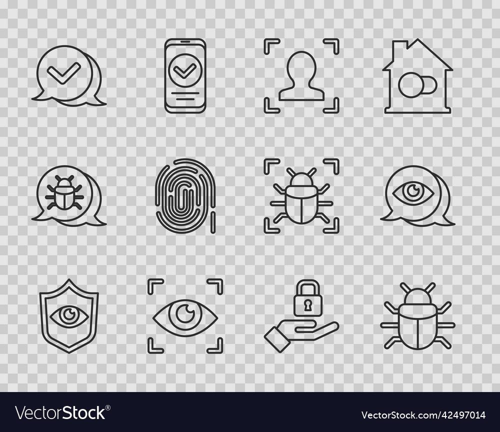 Set line shield and eye system bug face vector image Set line shield and eye system bug face