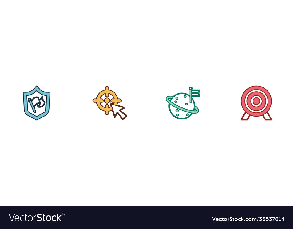 Set shield with flag target moon and icon vector image Set shield with flag target moon and icon