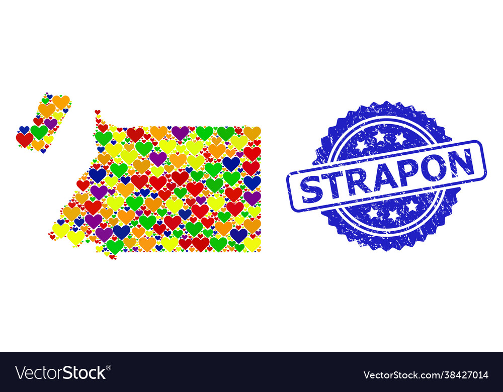 Strapon rubber seal and colored love mosaic map