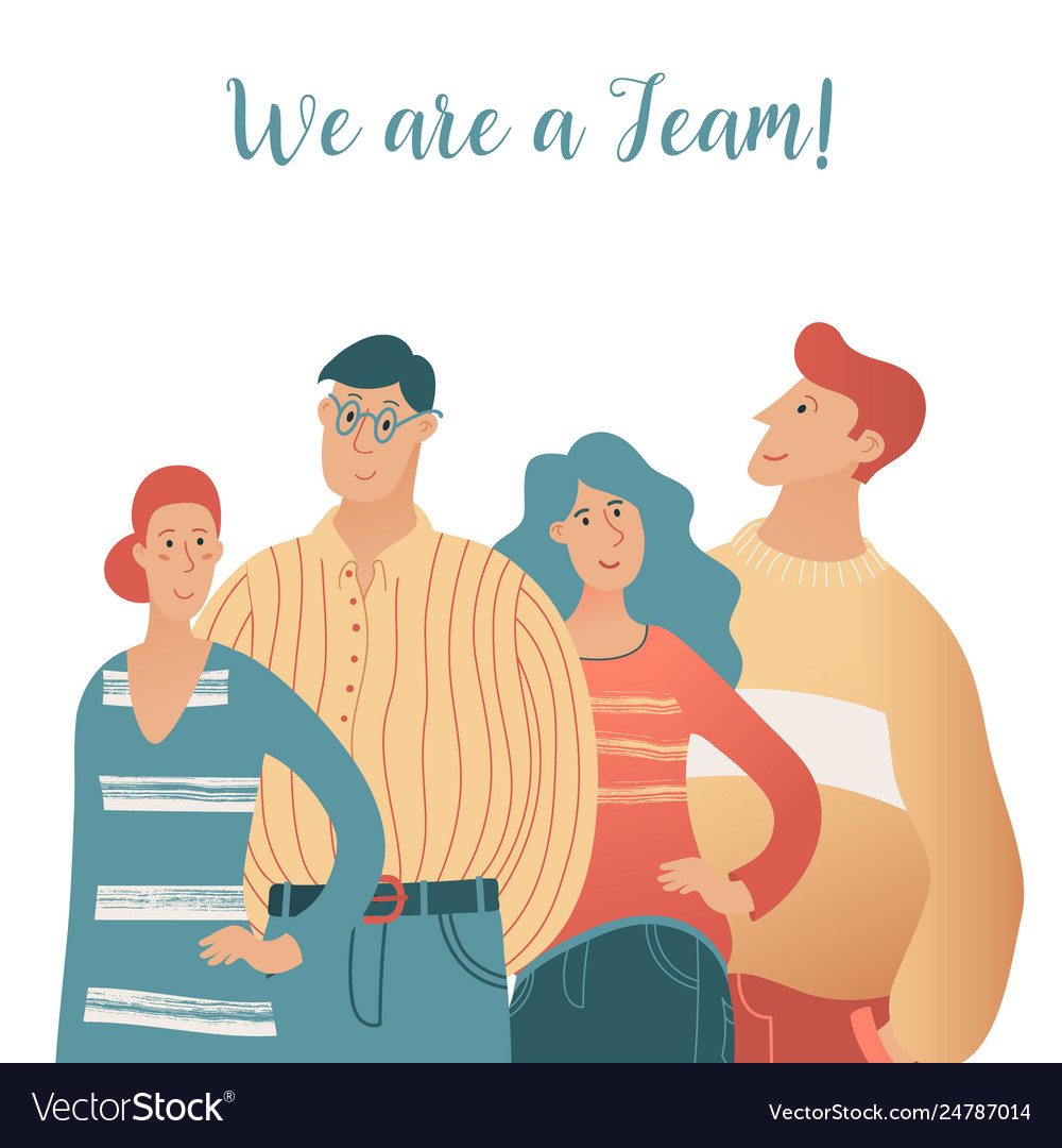 Teamwork banner with portrait four young people