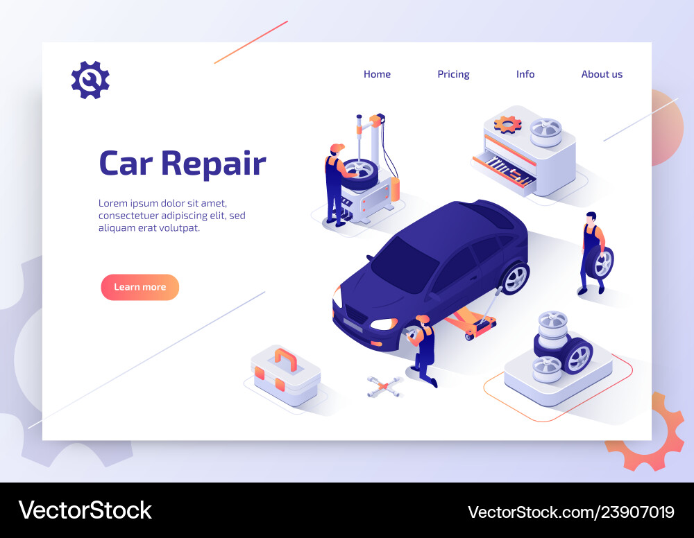 Car Repair Shop Isometric Web Banner Royalty Free Vector