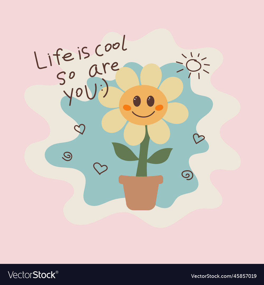 Süße Charakter Blume im flachen Stil mit schön vector image Süße Charakter Blume im flachen Stil mit schön