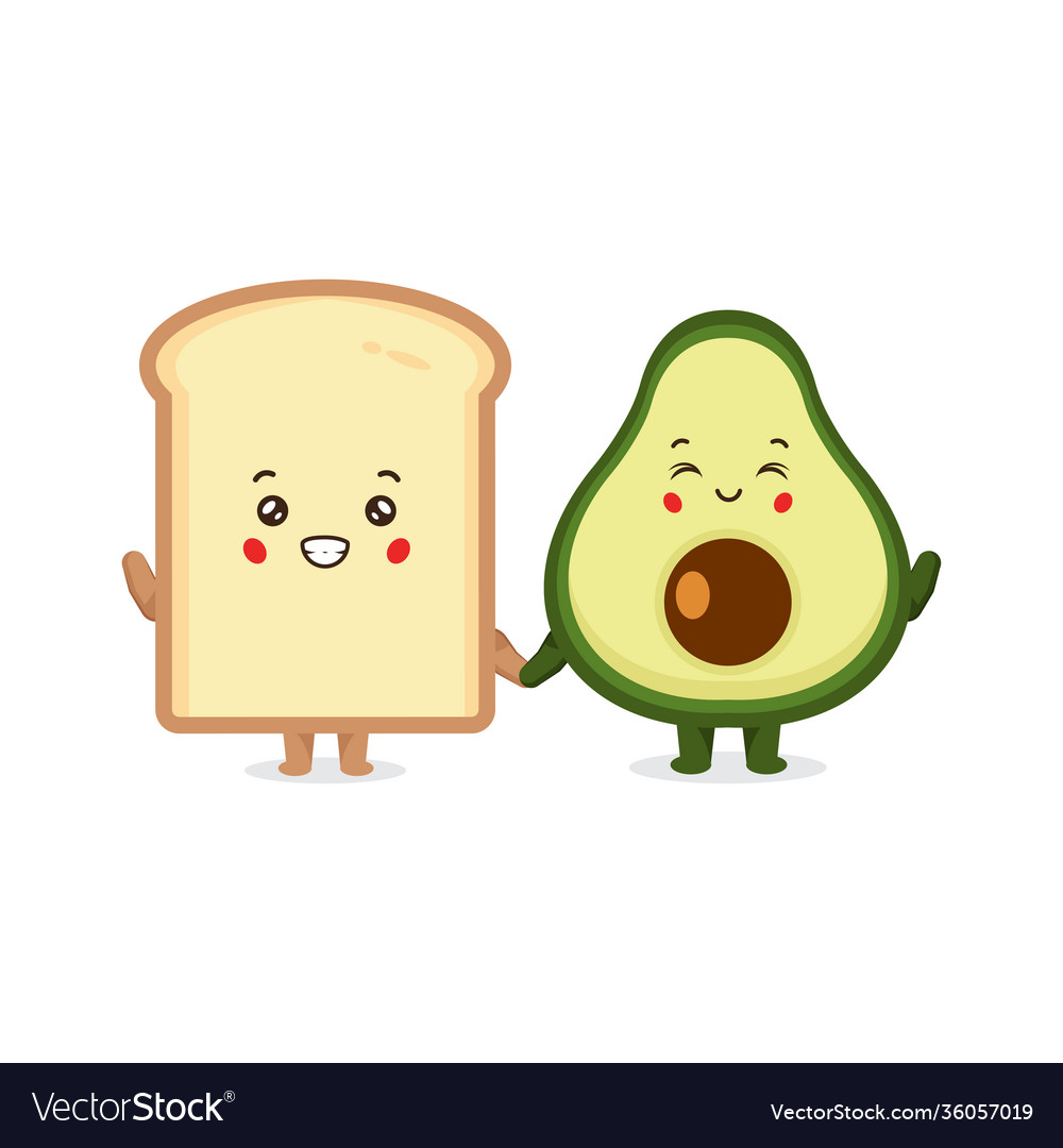 Cute happy bread with avocado character