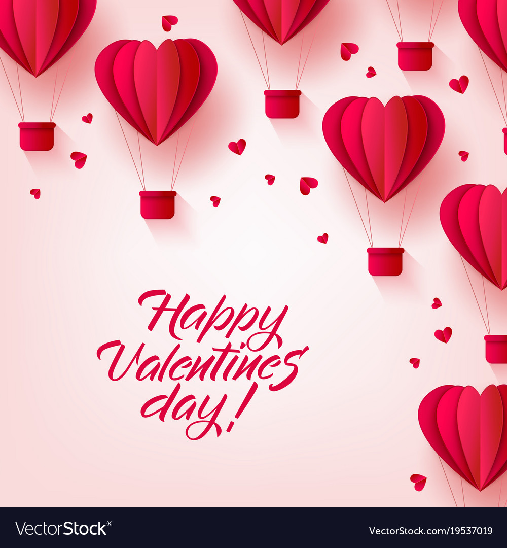 Happy valentines day hot air heart balloon Vector Image