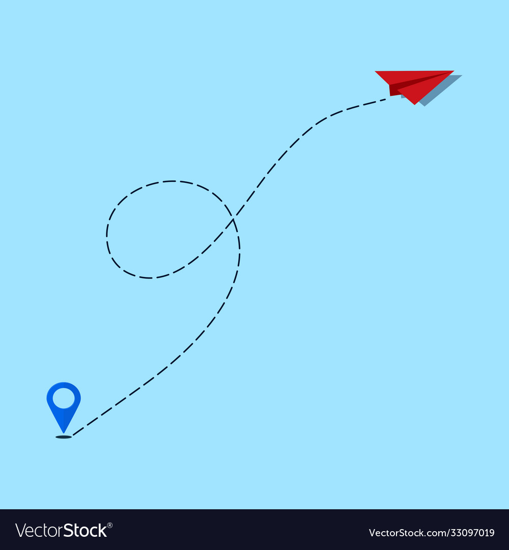 Red paper airplane with a trace path