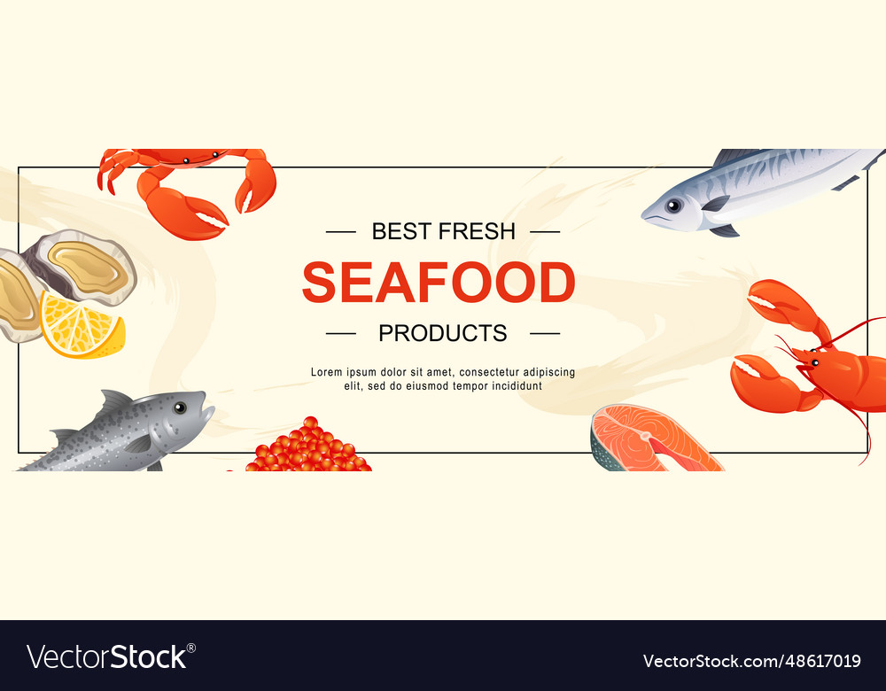 Meeresfrüchte horizontale Web-Banner verschiedene Fische vector image Meeresfrüchte horizontale Web-Banner verschiedene Fische