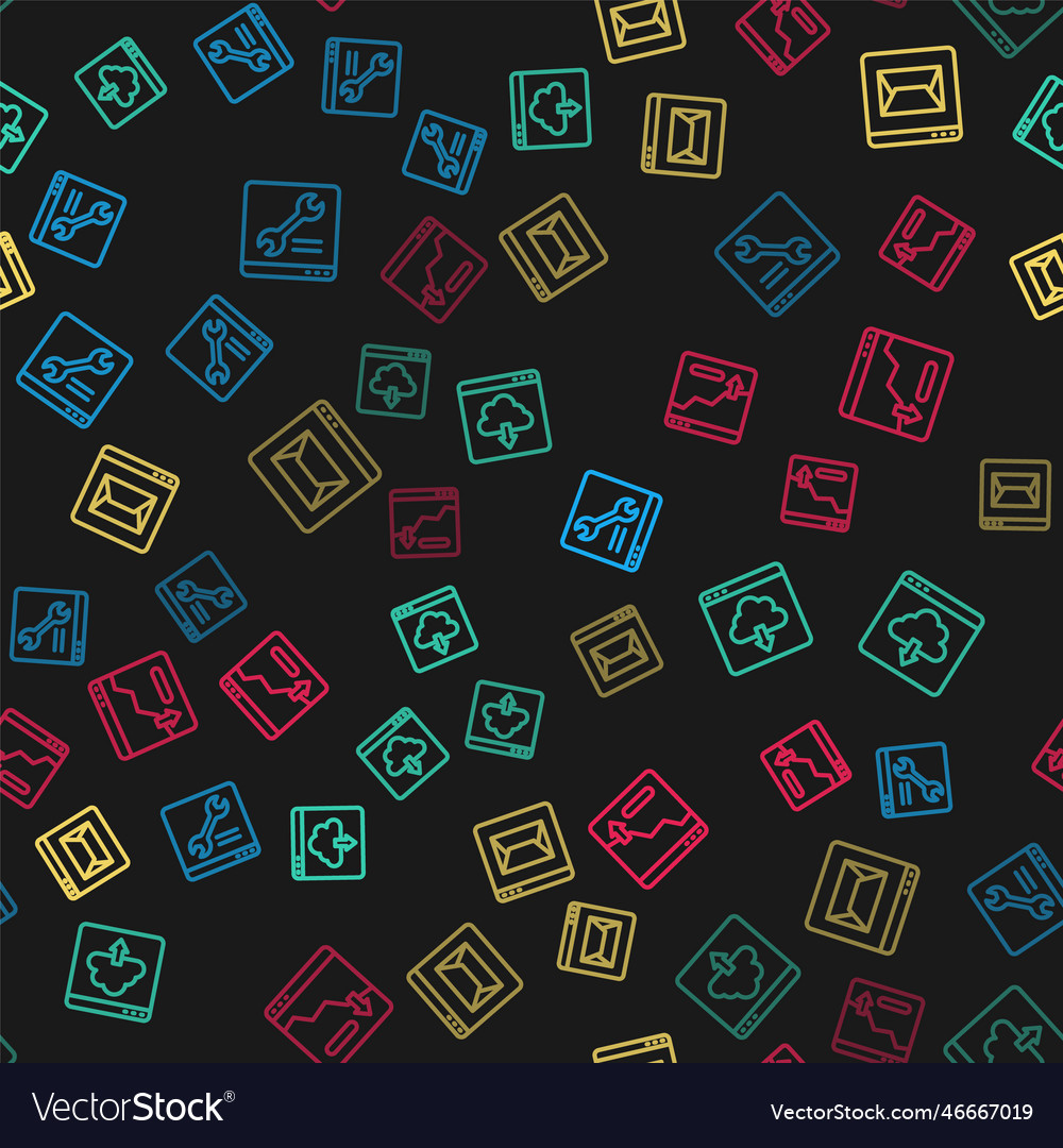 Set line browser setting cloud download website vector image Set line browser setting cloud download website