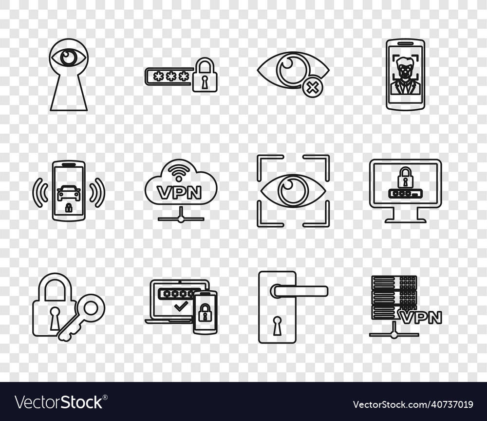 Set line lock and key server vpn invisible vector image Set line lock and key server vpn invisible