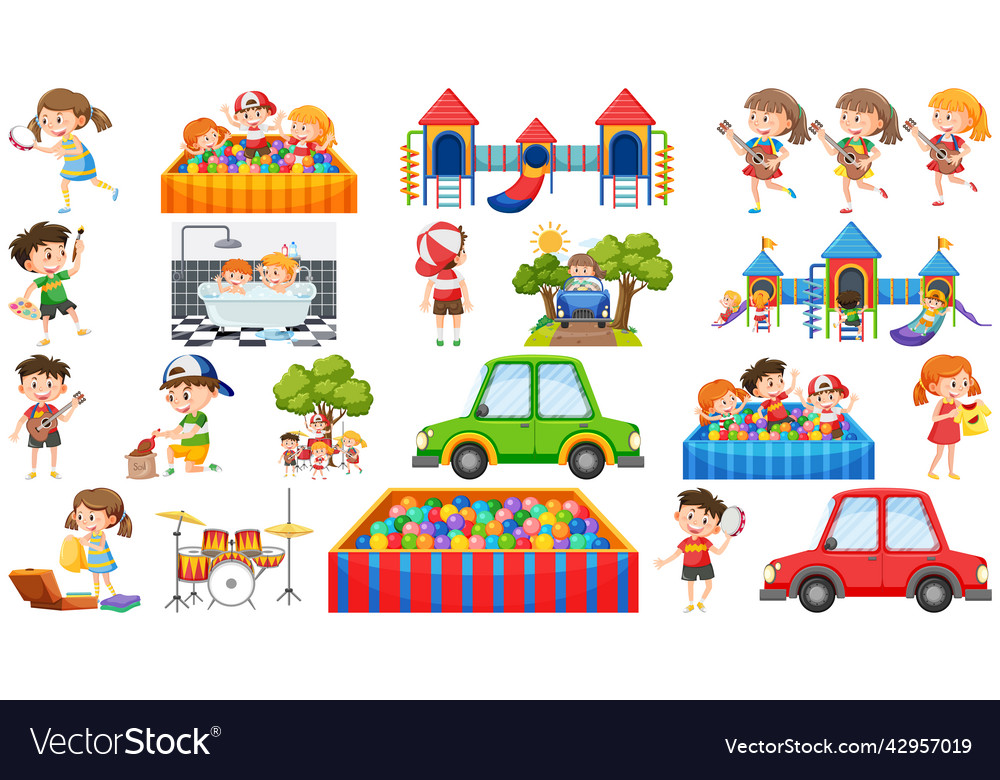 Set of children doing different activities Vector Image