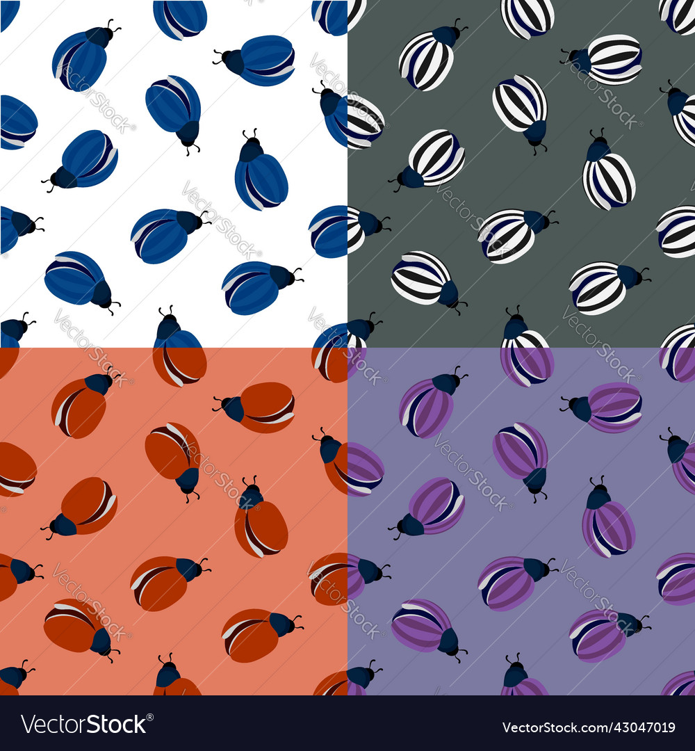 Set of seamless patterns with striped beetle