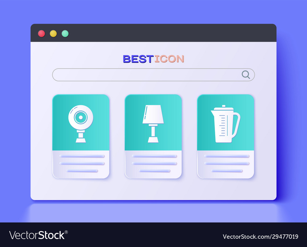Set table lamp web camera and measuring cup icon vector image Set table lamp web camera and measuring cup icon
