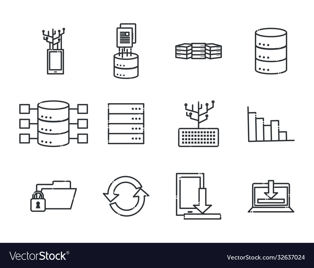 Big data line style icon set design
