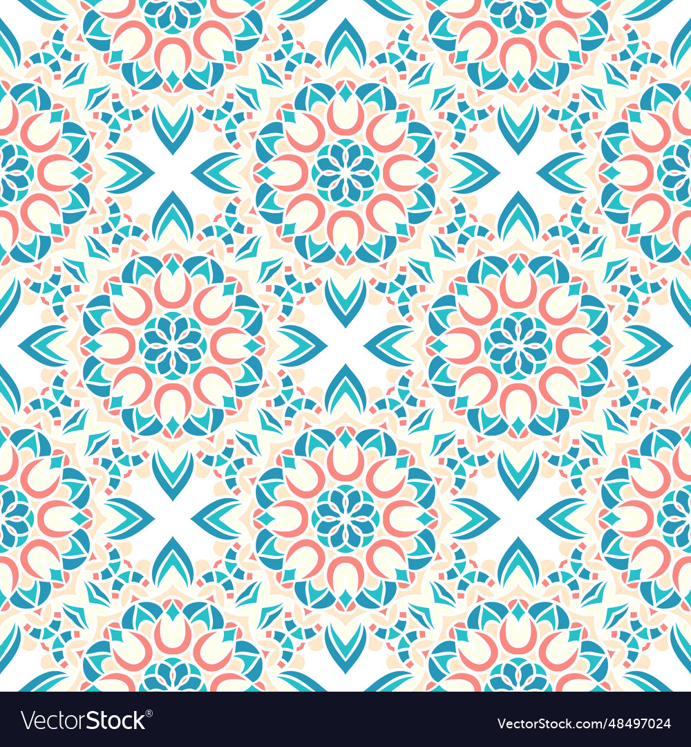 Ethnic floral seamless pattern with mandalas Vector Image