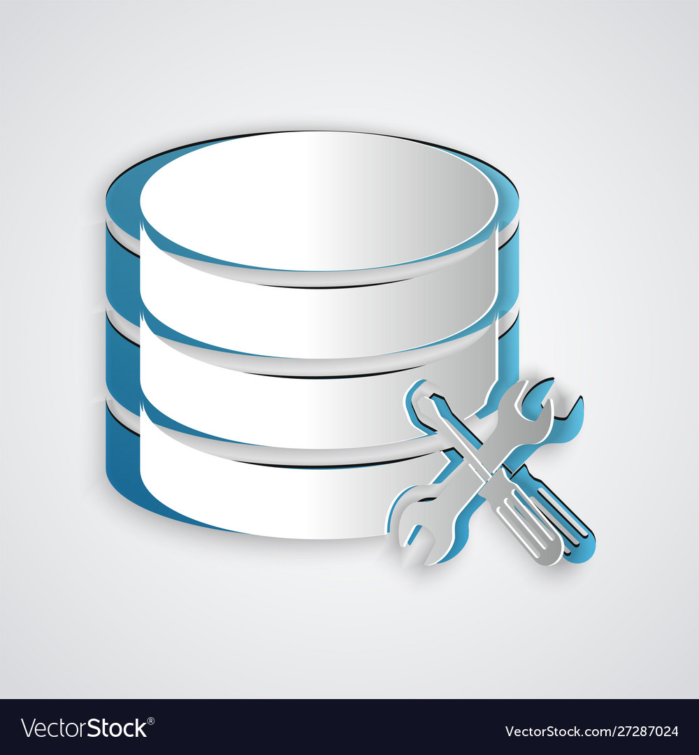 Paper cut database server with screwdriver Vector Image Paper cut database server with screwdriver