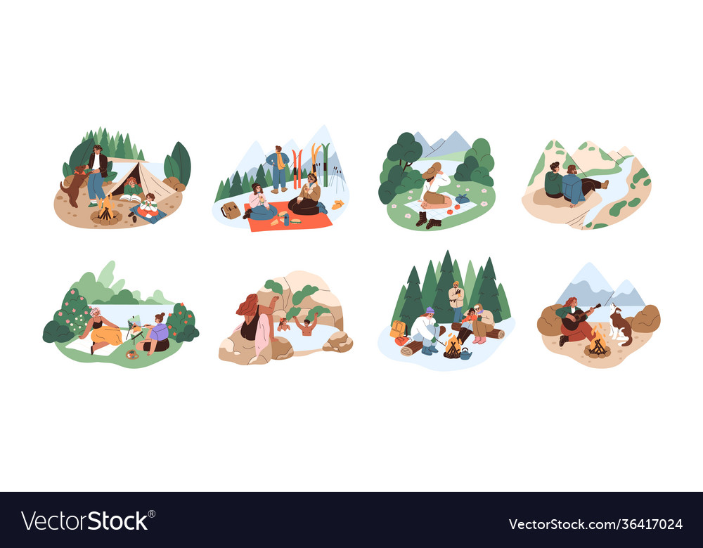 People resting in nature on adventure holidays vector image People resting in nature on adventure holidays