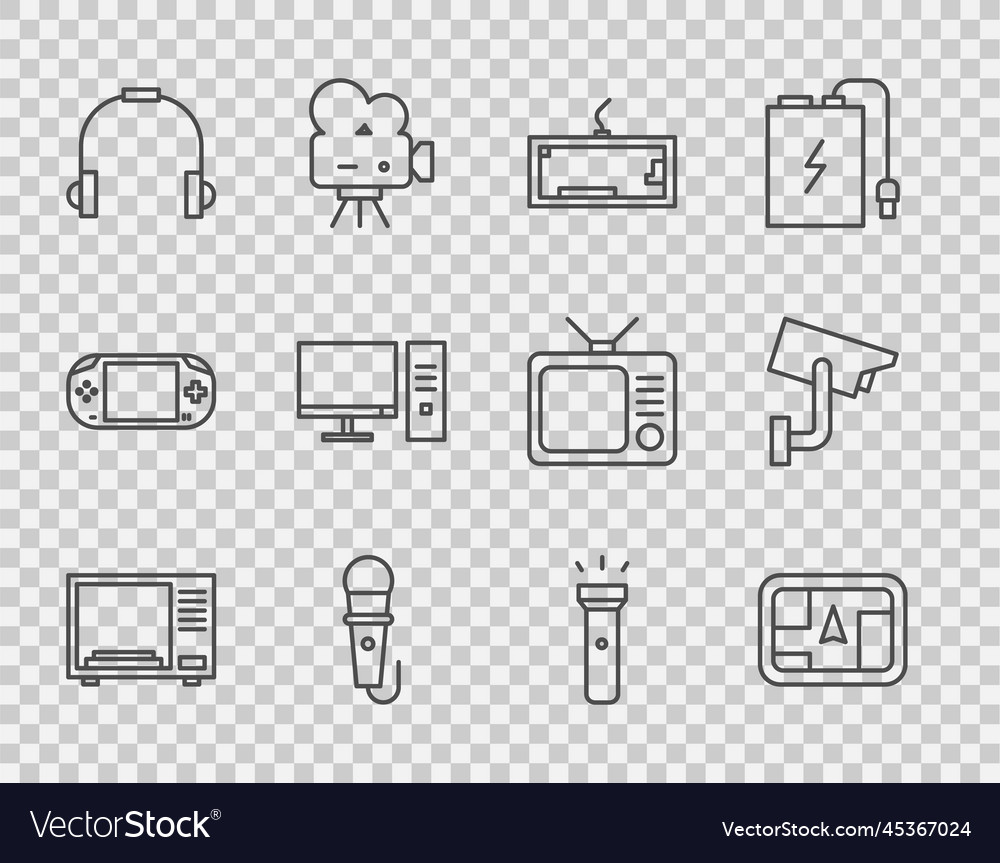 Set line microwave oven gps device with map vector image Set line microwave oven gps device with map