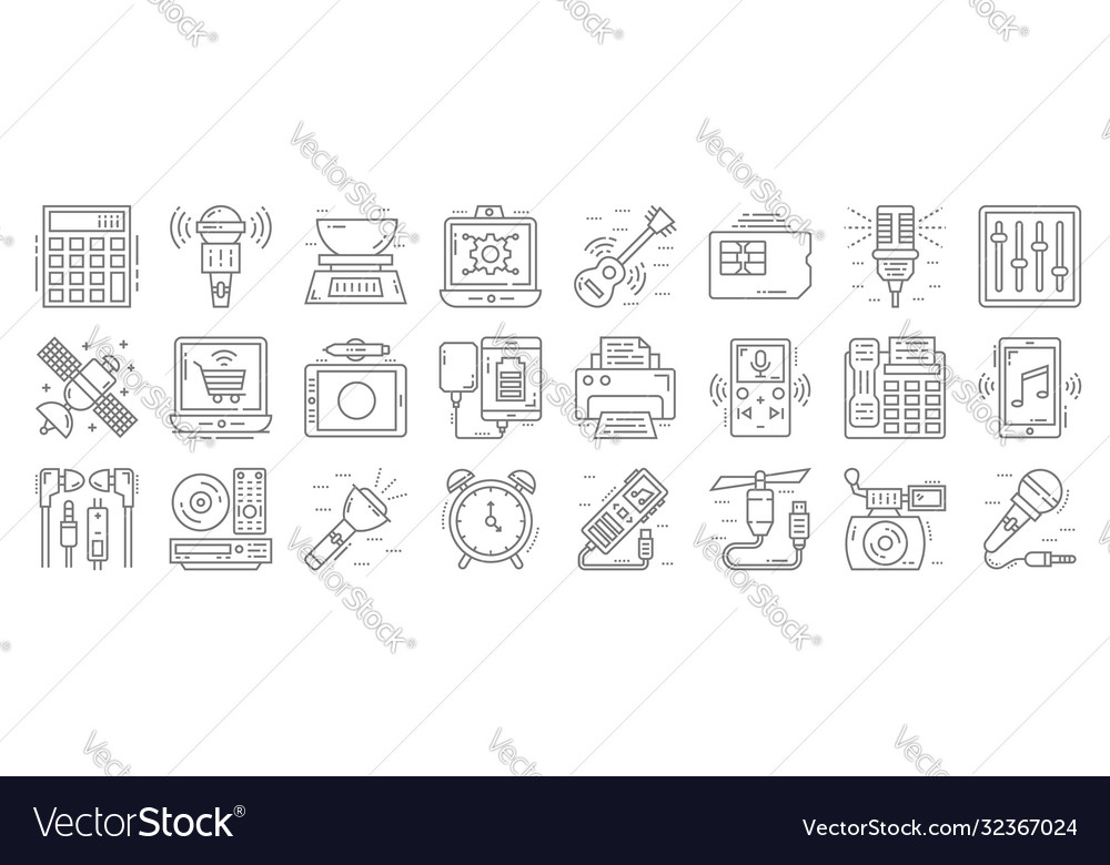 Technology devices line icons linear set quality vector image Technology devices line icons linear set quality