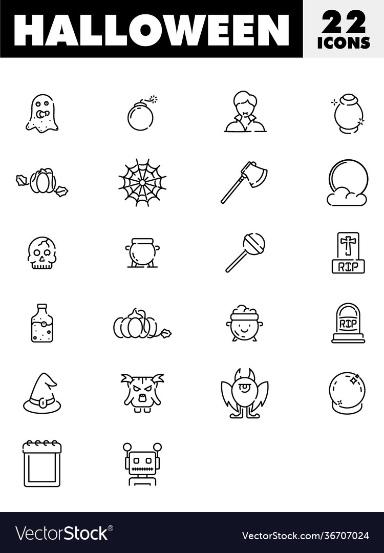 Thin line art halloween 22 icons in flat style