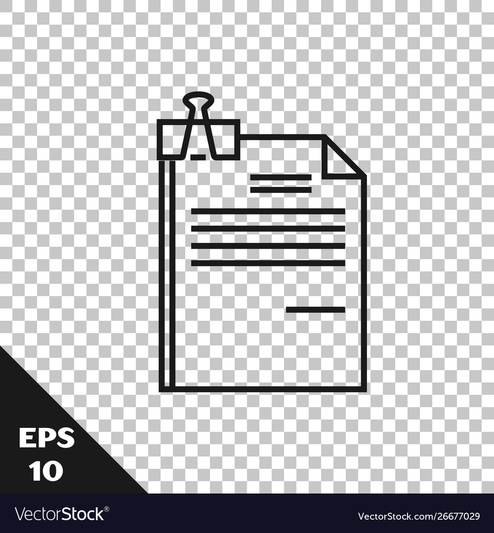Black line file document and binder clip icon vector image Black line file document and binder clip icon