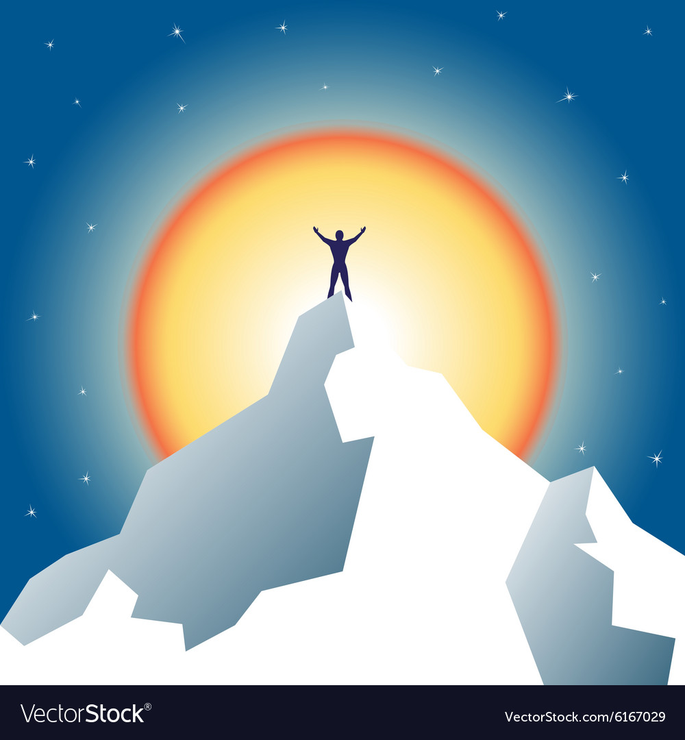 Businessman holding on top of mountain