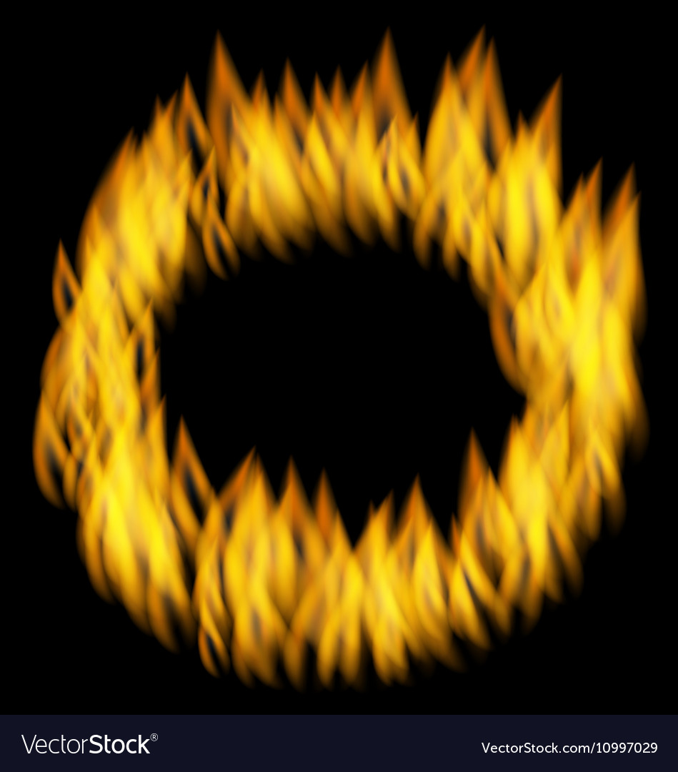 Fire flame in circular frame isolated on black
