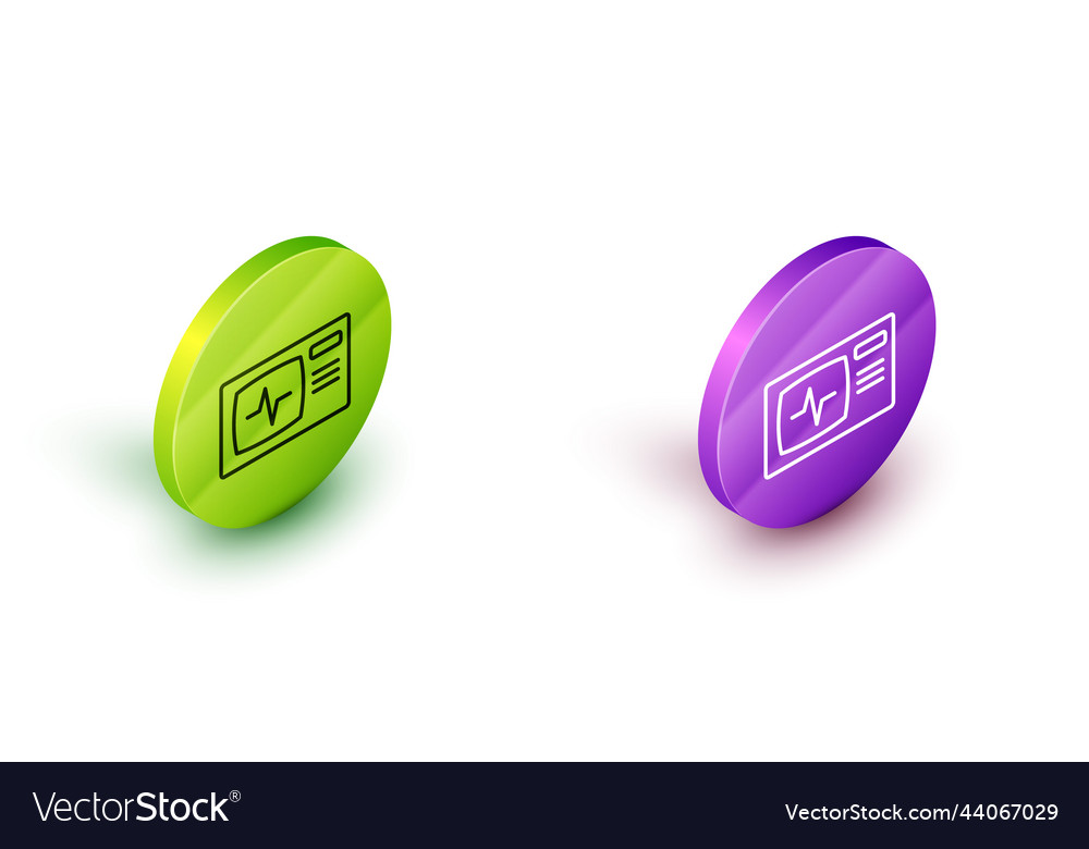 Isometric line computer monitor with cardiogram vector image Isometric line computer monitor with cardiogram