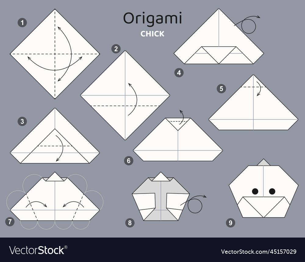 Origami tutorial scheme for kids chick Royalty Free Vector