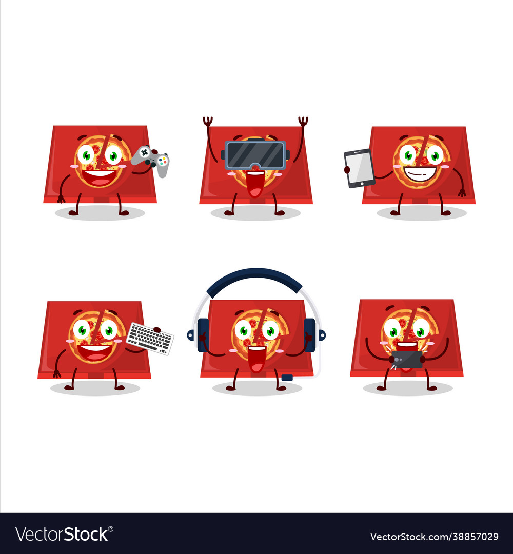 Pizza box are playing games with various cute Vector Image