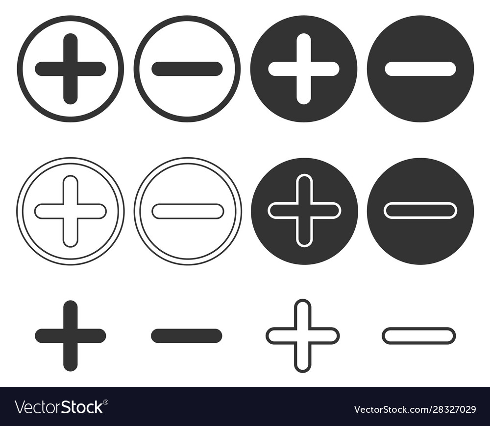 Plus minus icon shape button zoom out in Vector Image