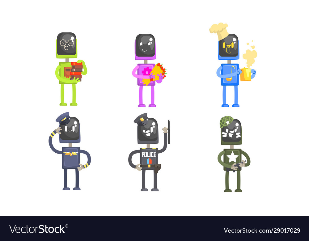 Robots different professions collection vector image Robots different professions collection