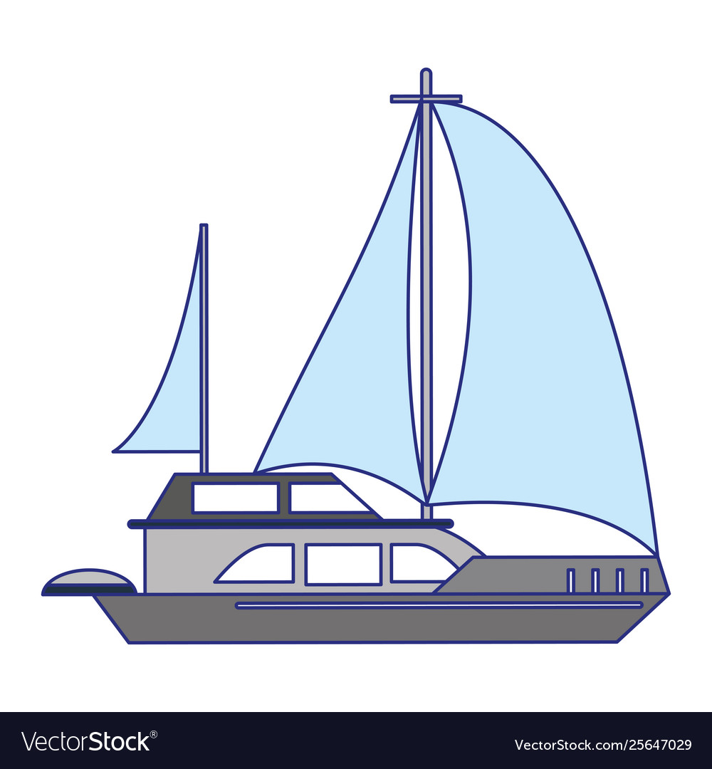 Sail boat ship sideview cartoon isolated blue