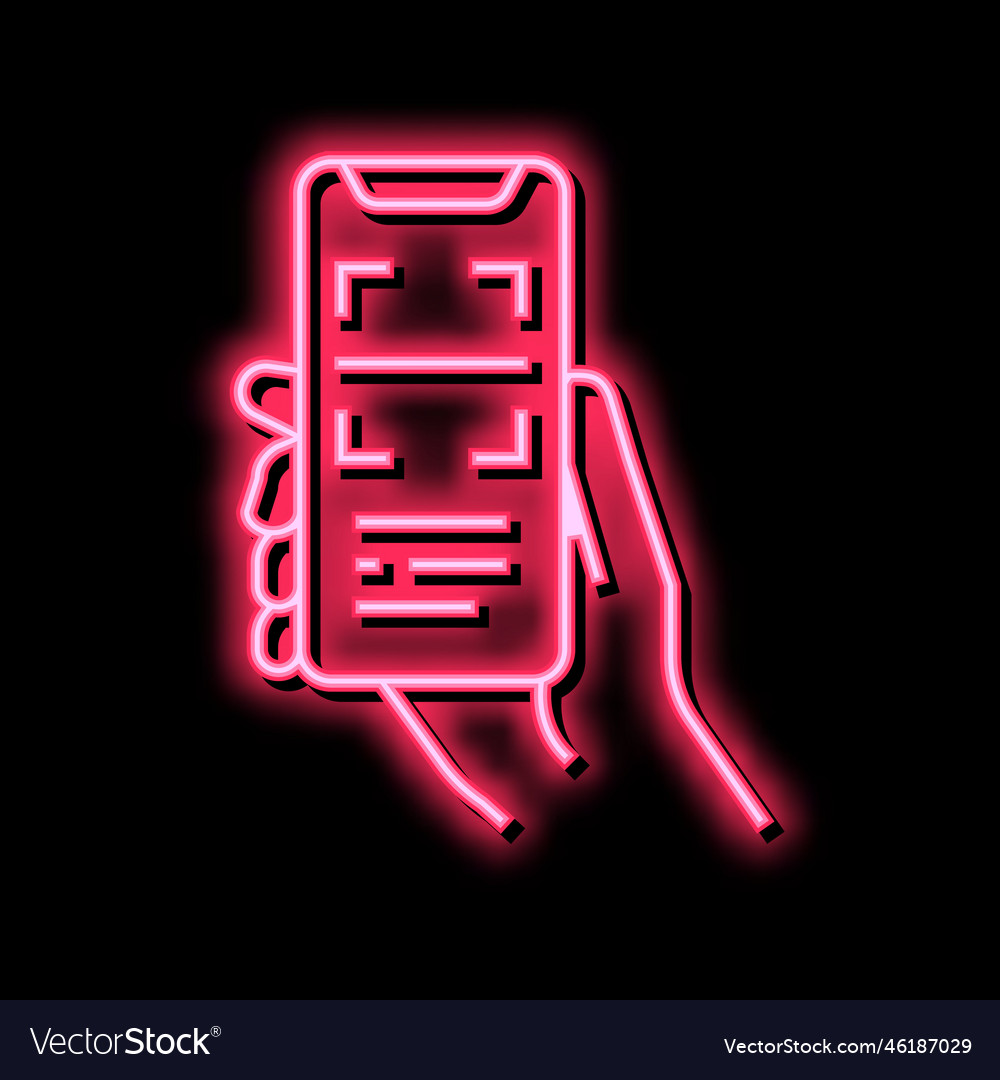 Scanning qr code phone app neon glow icon