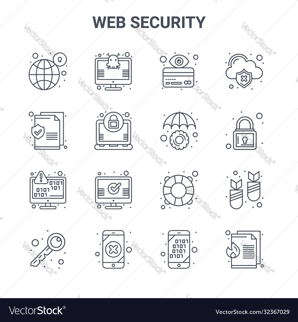 Set 16 web security concept line icons 64x64