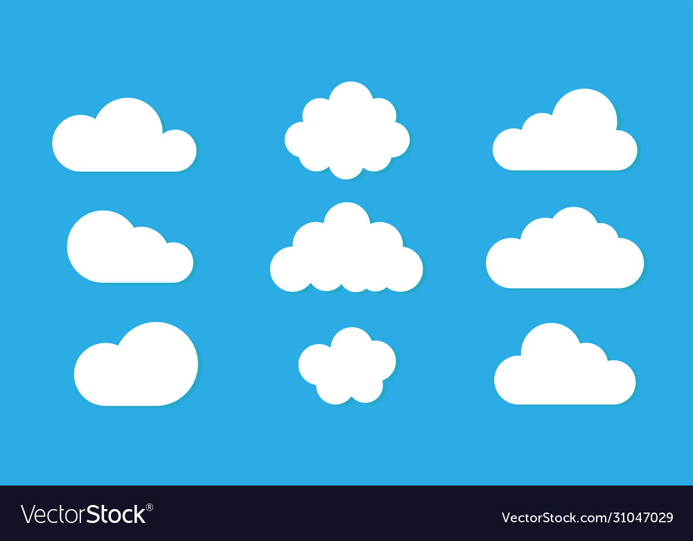 Set clouds isolated on blue background weather