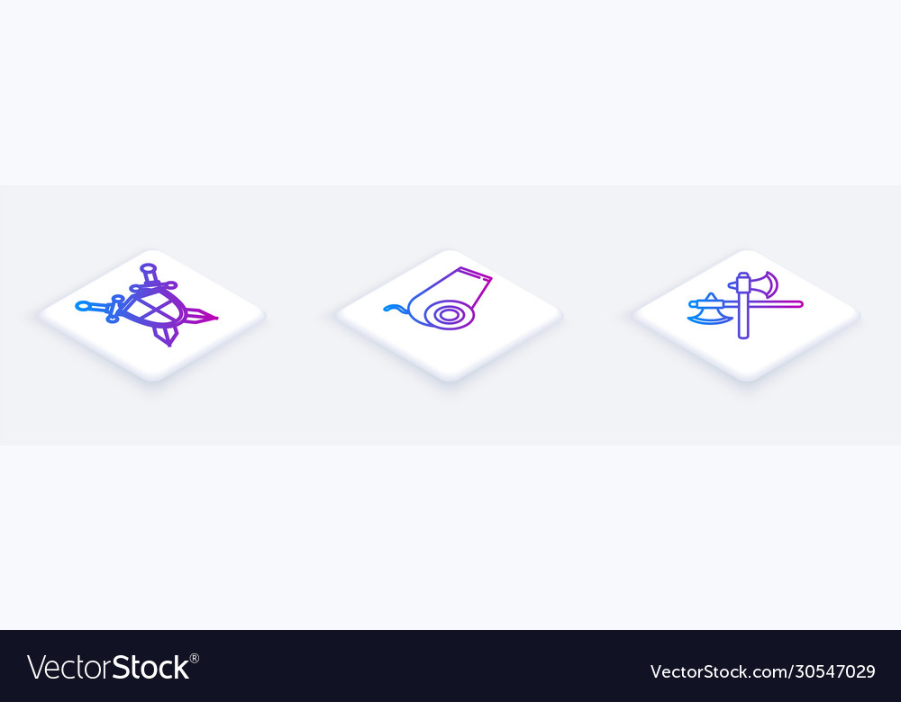 Set isometric line medieval shield with crossed Vector Image Set isometric line medieval shield with crossed