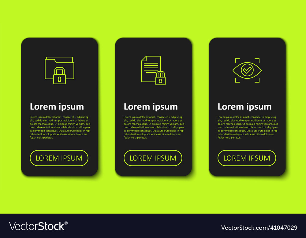 Set line folder and lock document eye scan vector image Set line folder and lock document eye scan