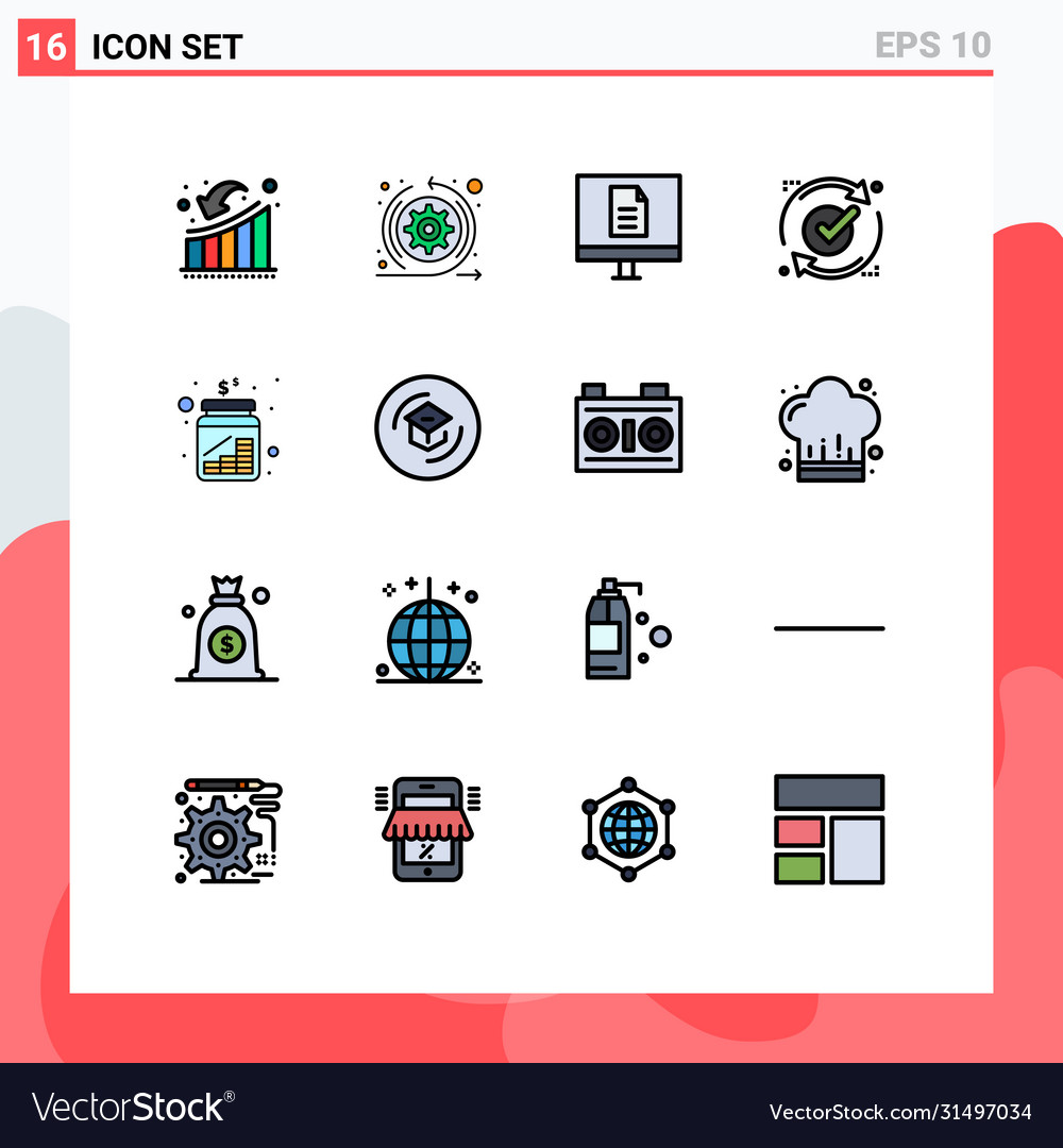 16 user interface flat color filled line pack