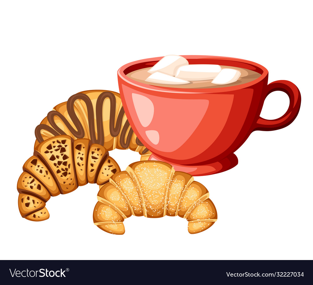 Cocoa with marshmallow in red cup set vector image Cocoa with marshmallow in red cup set