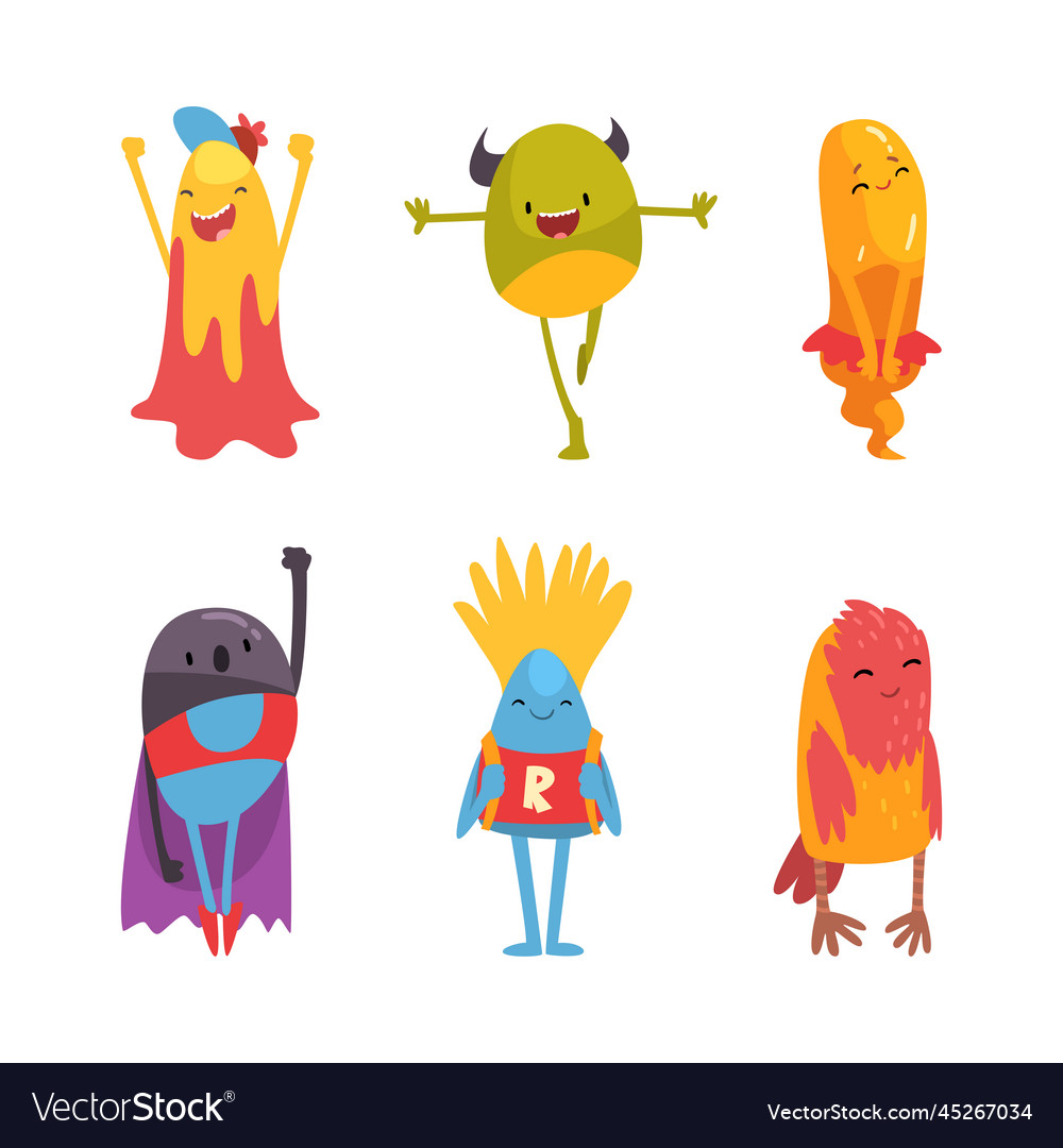 Cute monsters set bright joyful funny aliens Vector Image