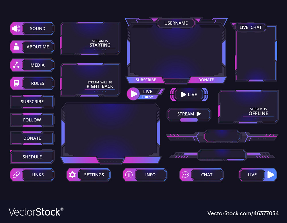 Game streaming interface elements gaming frames Vector Image